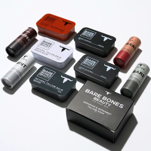 
                  
                    A selection of Bare Bones Beauty Australia’s EVERY SINGLE BONE – Bundle, featuring black and white boxed soap bars and colorful lip balm and tallow balm tubes, displayed on a white surface.
                  
                